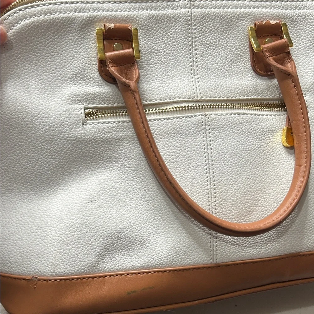 Joy & Iman White and Tan Satchel with Gold Chain